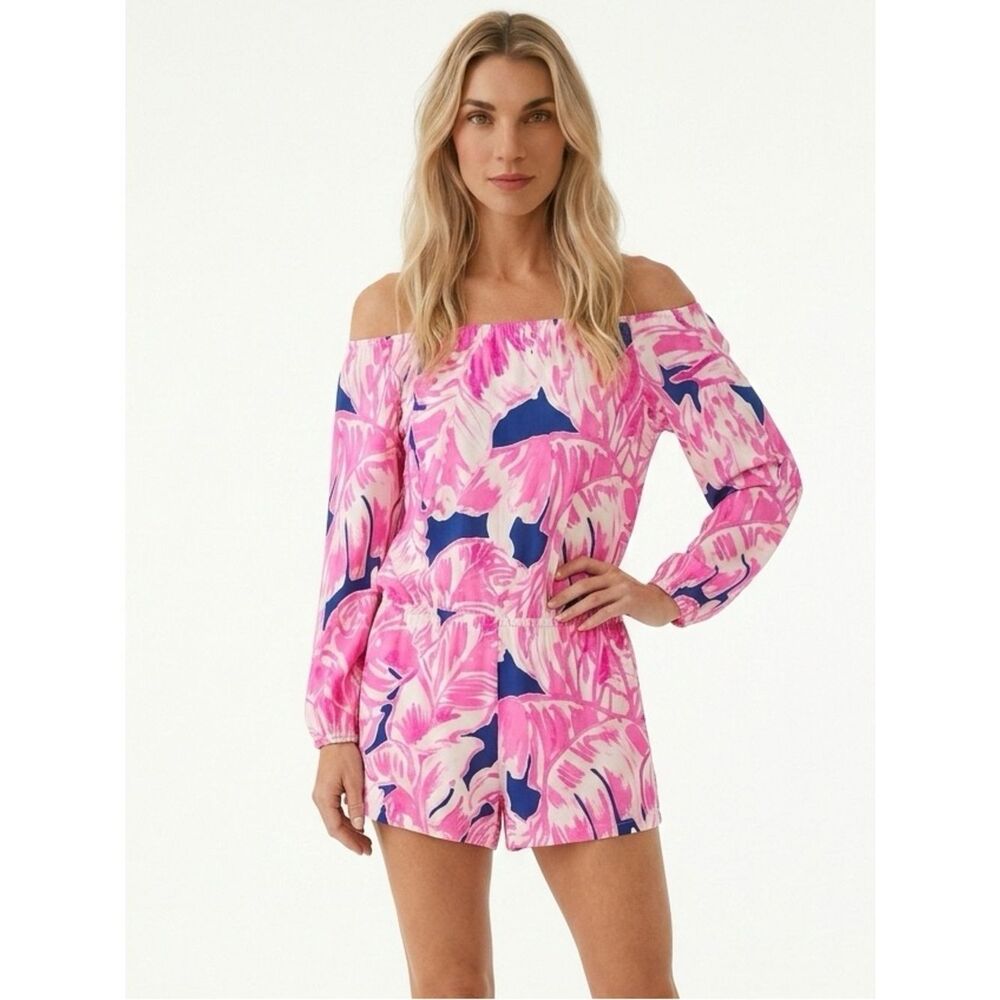 LILLY PULITZER | Tiki Pink Beach Bliss Lana Romper Off Shoulder Women’s Size XS